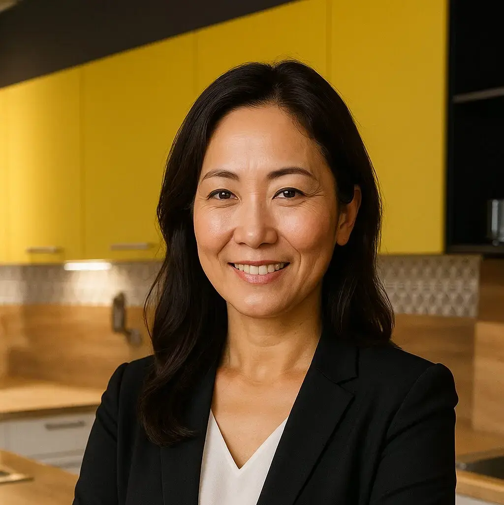 40代の女性が穏やかに微笑む。忙しい日々の中でリラックスの時間を大切にしているお客様の写真。