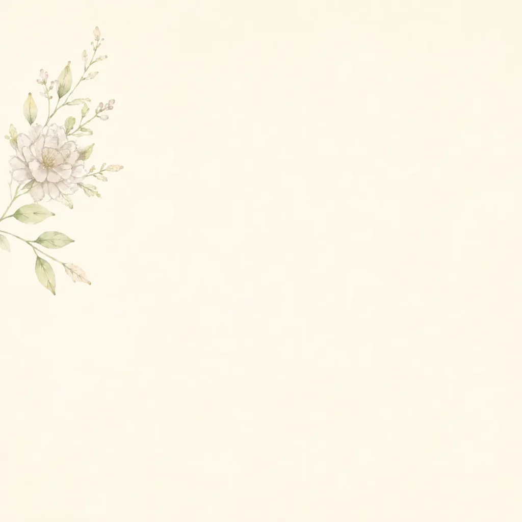 淡い生成り色の背景に、左上へ水彩風の花と葉をあしらったやさしい背景画像