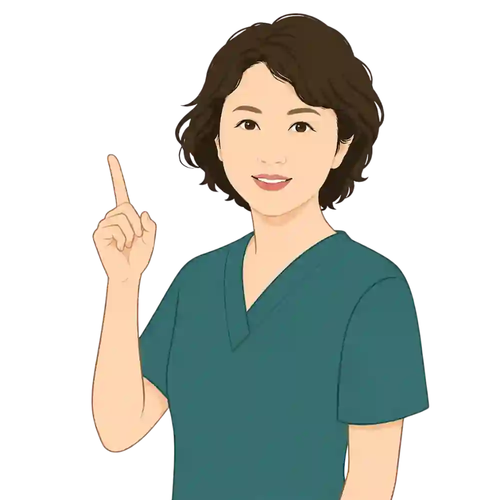 指を立てて説明する女性施術者のイラスト