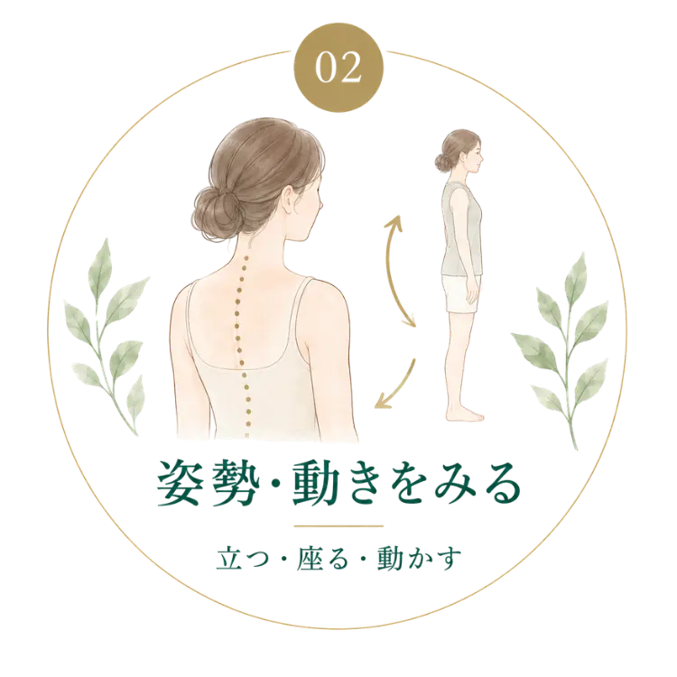 施術前に姿勢や体の動きを確認するイメージ