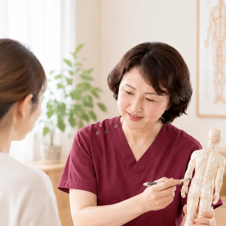 院長が患者に体の状態や施術の考え方を説明している様子