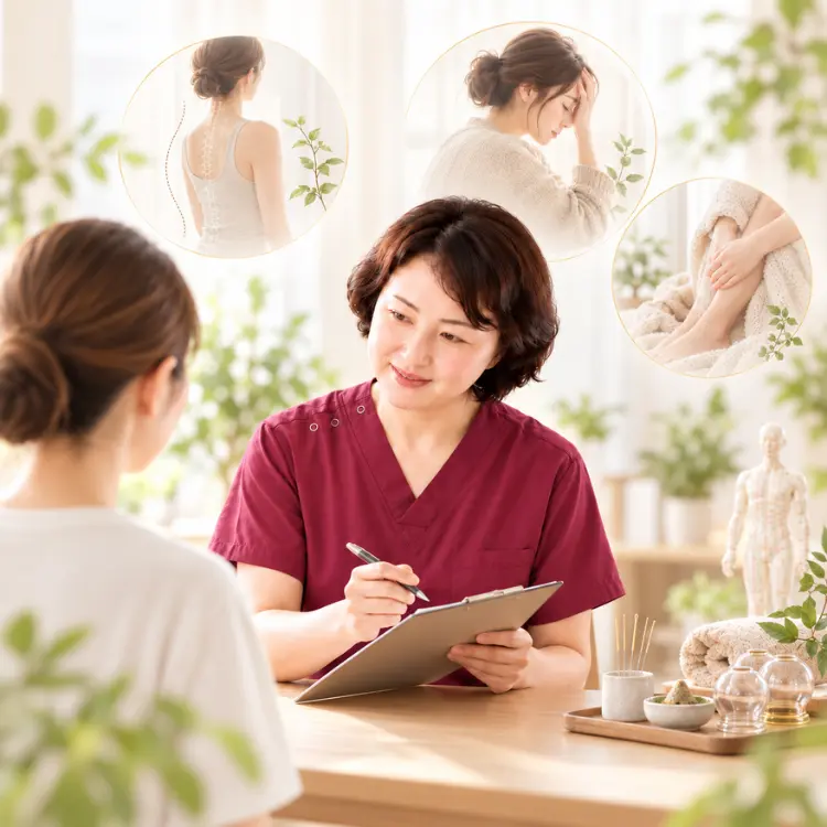 院長が患者の話を聞きながら、その日の体の状態に合わせて施術を考えている様子