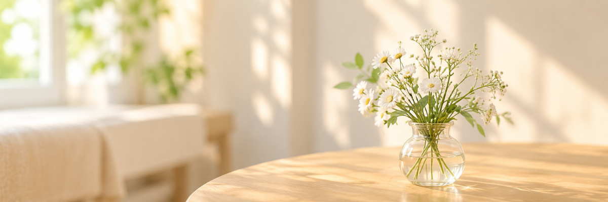 明るい院内に飾られた花